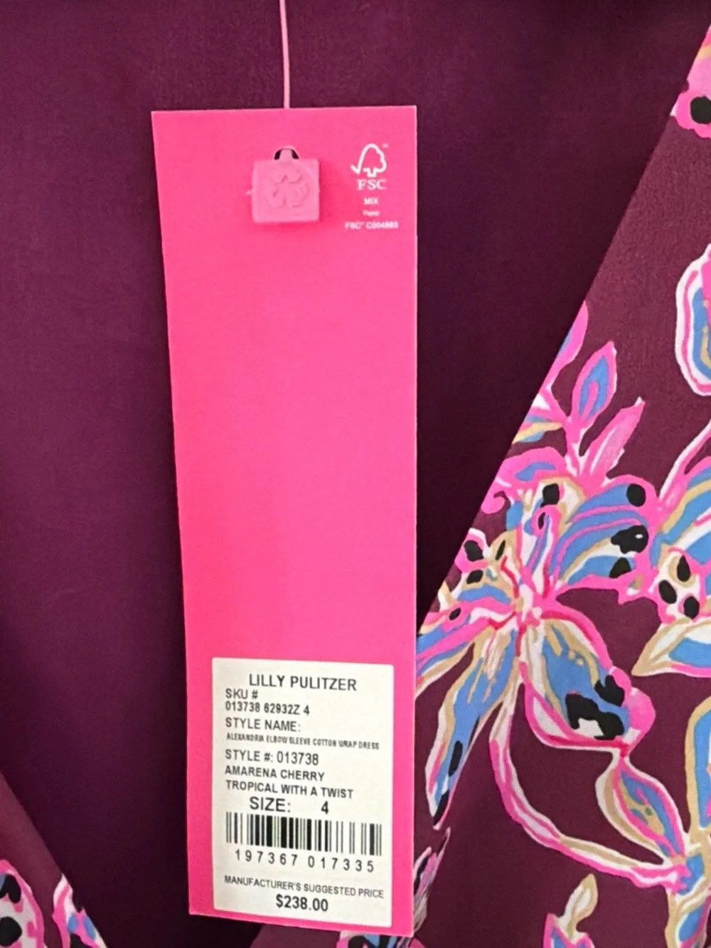 Lilly Pulitzer Purple Floral V-Neck Dress with Pink & Blue Accents - Picture 4 of 4
